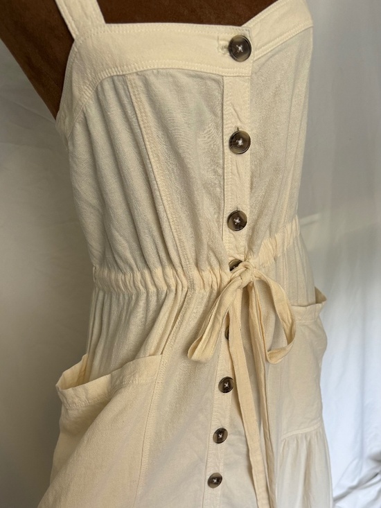 Free People Dresses & Skirts - Free People Catch the Breeze Button Front Linen Midi Dress Ivory Cream Size Med